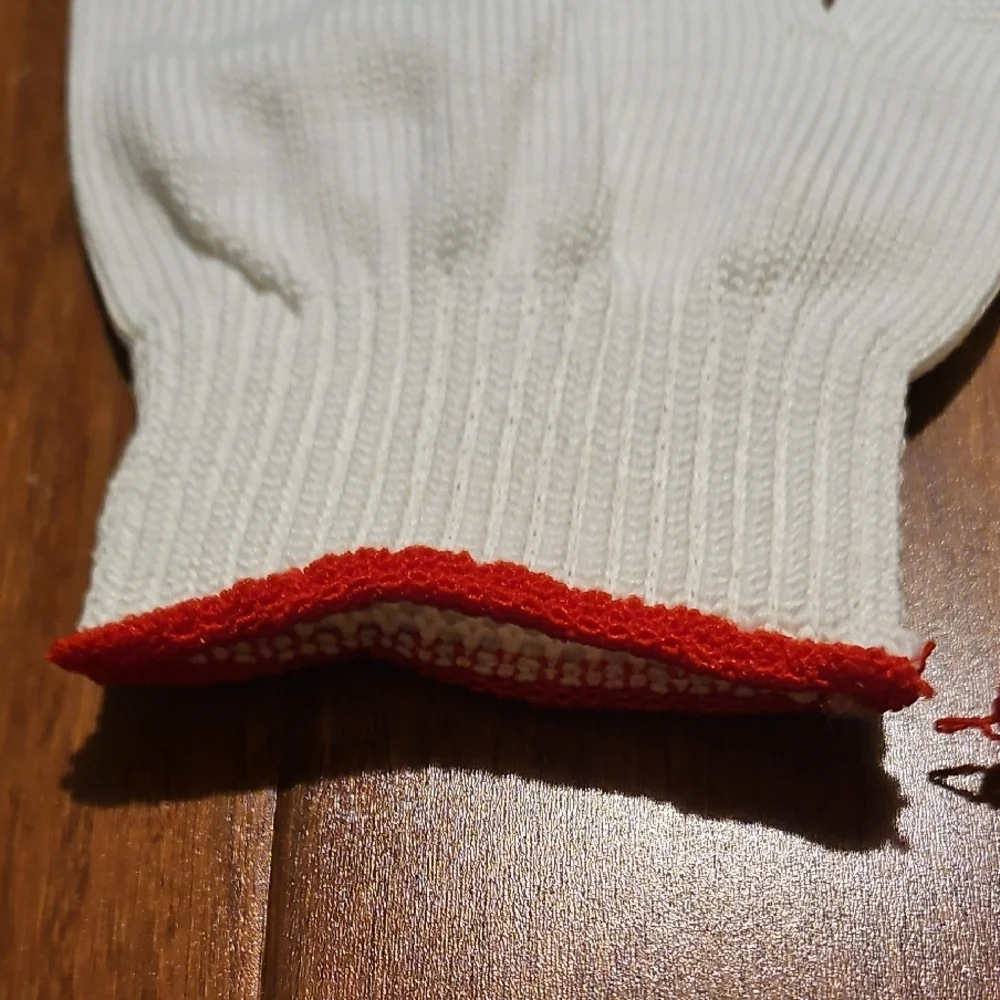 White Knit Gloves with Red Trim